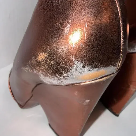 Yves Saint Laurent YSL Basket Orange Bronze Leather Designer Heels Sandals 37.5 - Picture 8 of 15